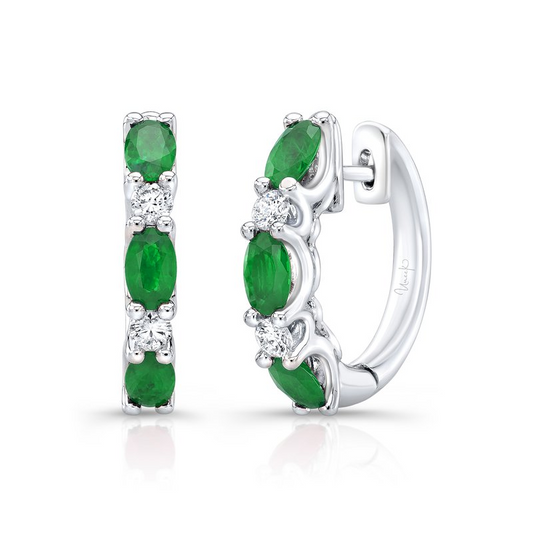 Precious Collection Oval Shaped Emerald Huggie Earrings
