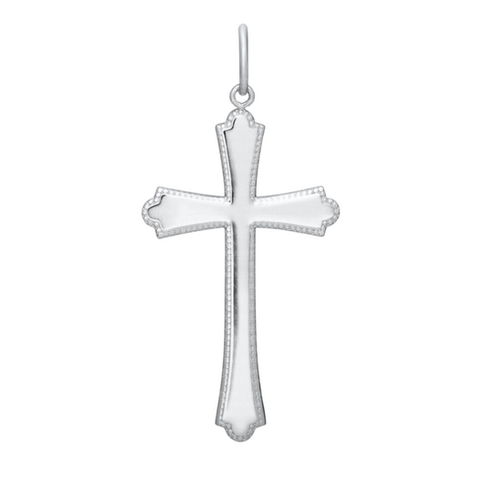 Sterling Silver Cross Necklace with Beaded Edge