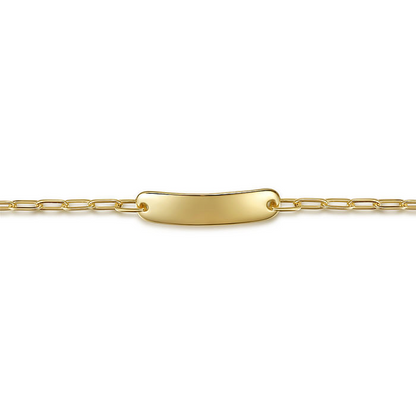 14K Yellow Plain Gold Hollow Paperclip Chain Personalized ID Bracelet