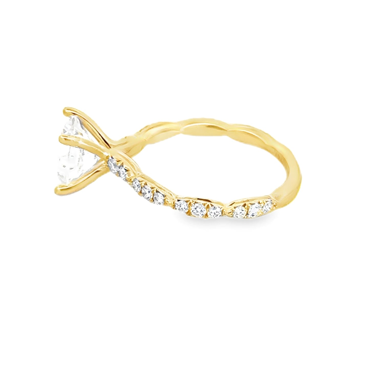 14K Round Cut Diamond Engagement Ring with Diamond Studded Band