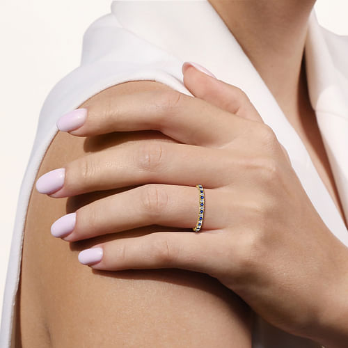14K Yellow Gold Sapphire and Diamond Stackable Ring