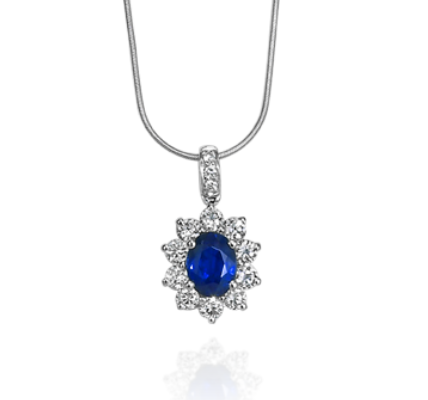 14K White Gold Sapphire and Diamond Pendant - 0.95 Carats