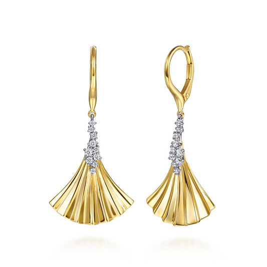 14K White and Yellow Gold Diamond and Diamond-Cut Leverback Drop Earrings