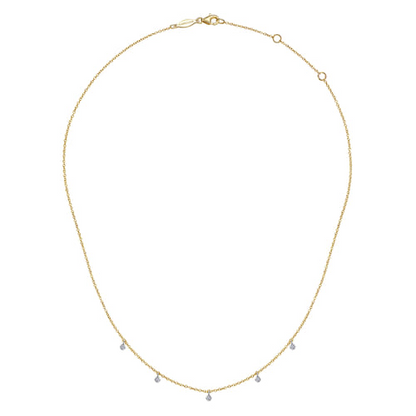 Gabriel & Co | 14K Yellow-White Gold Diamond Stations Droplet Necklace