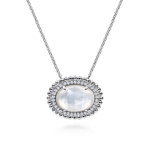 925 Sterling Silver White Sapphire and Rock Crystal and MOP Pendant Necklace