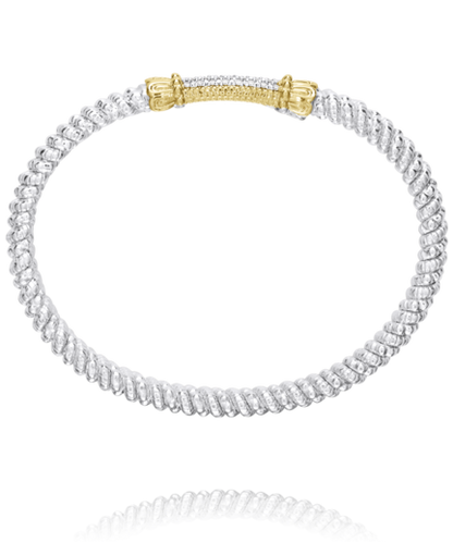14K Yellow Gold and Sterling Silver Diamond Bangle Bracelet