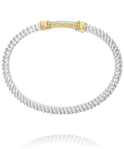14K Yellow Gold and Sterling Silver Diamond Bangle Bracelet
