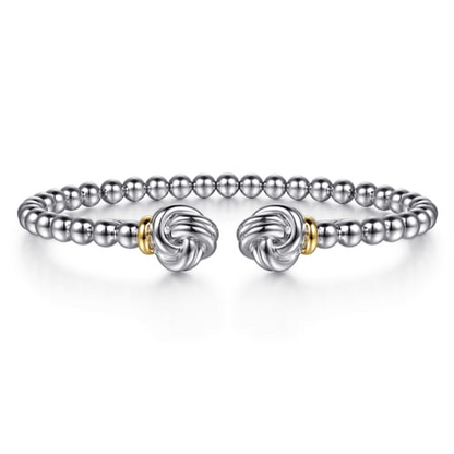 14K Yellow Gold and Sterling Silver Bujukan Knot Open Bangle Bracelet