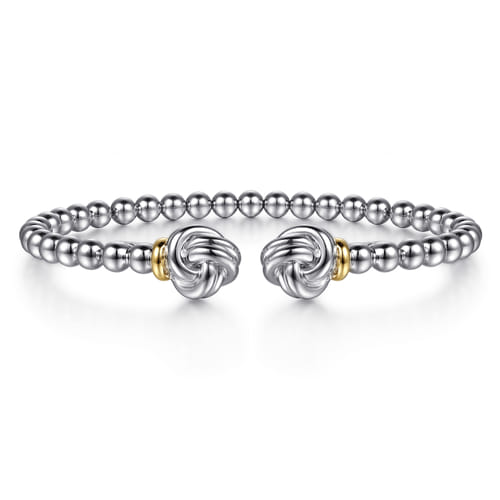 14K Yellow Gold and Sterling Silver Bujukan Knot Open Bangle Bracelet