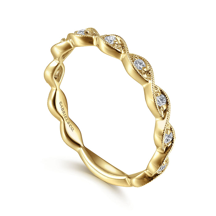 14K Yellow Gold Twisted Diamond Stackable Ring