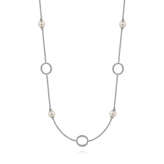 Gabriel & Co | 925 Sterling Silver Pearl and Open Circle Station Necklace