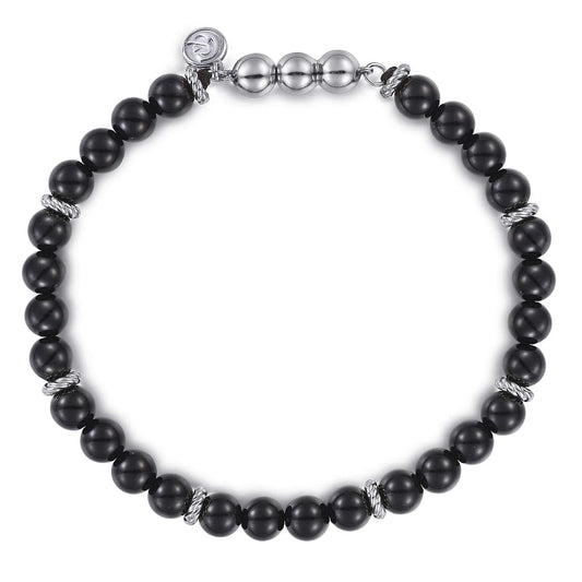 925 Sterling Silver and 6mm Black Onyx Beaded Bracelet