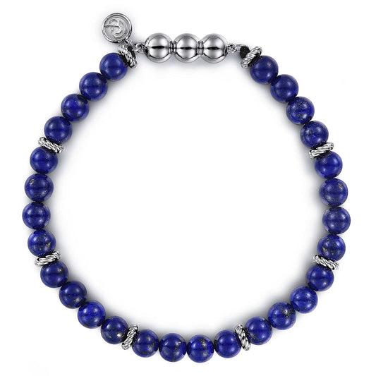 925 Sterling Silver and 6mm Lapis Beaded Bracelet