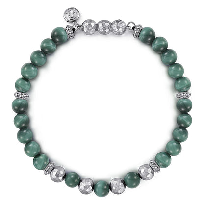 925 Sterling Silver and Malachite Beaded Bracelet