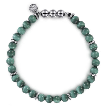 925 Sterling Silver and Malachite Beaded Bracelet