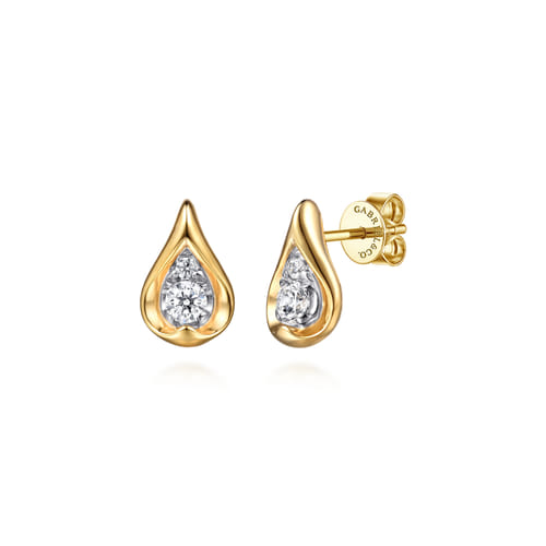 14K White and Yellow Gold Teardrop Diamond Stud Earrings (.23 CTW)