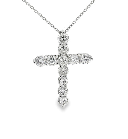 14K White Gold Diamond Cross Pendant - 4.88 Carats