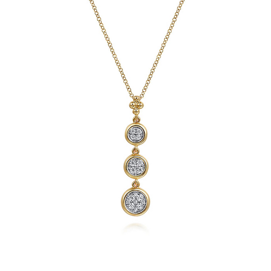 14K White and Yellow Gold Graduating Diamond Cluster Bujukan Pendant Necklace