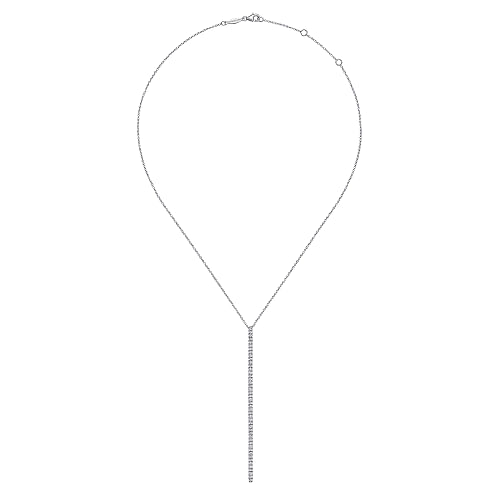 14K White Gold Long Diamond Bar Pendant Necklace