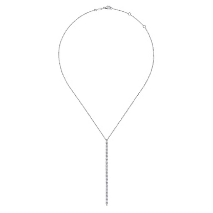 14K White Gold Long Diamond Bar Pendant Necklace