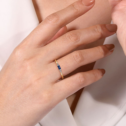 14K Yellow Gold Diamond and Blue Sapphire Stackable Ring