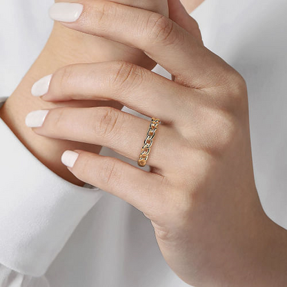 14K Yellow Gold Cuban Link Stackable Ring