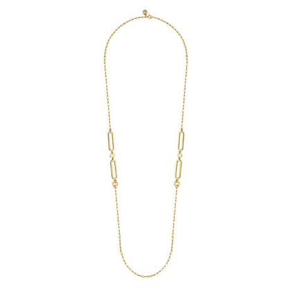 14K Yellow Gold Link Station Necklace With Hollow Paperclip Chain