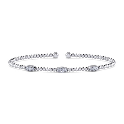 14K White Gold Bujukan Diamond Marquise Stations Bangle
