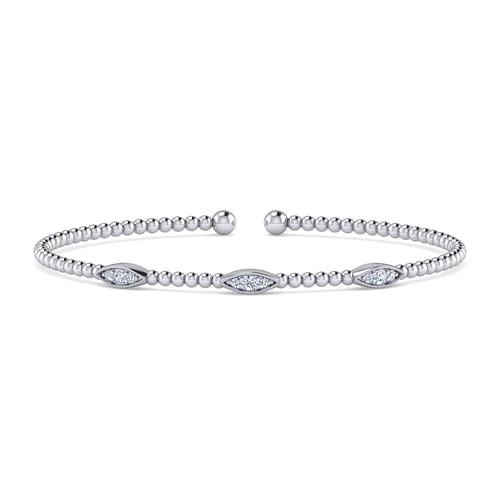 14K White Gold Bujukan Diamond Marquise Stations Bangle