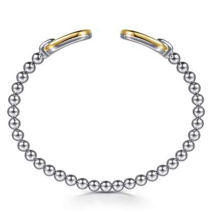 14K Yellow Gold and Sterling Silver Bujukan Open Bangle Bracelet