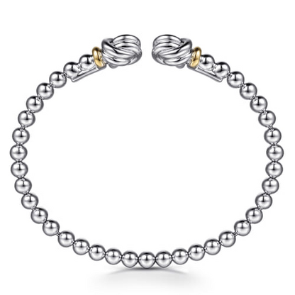 14K Yellow Gold and Sterling Silver Bujukan Knot Open Bangle Bracelet