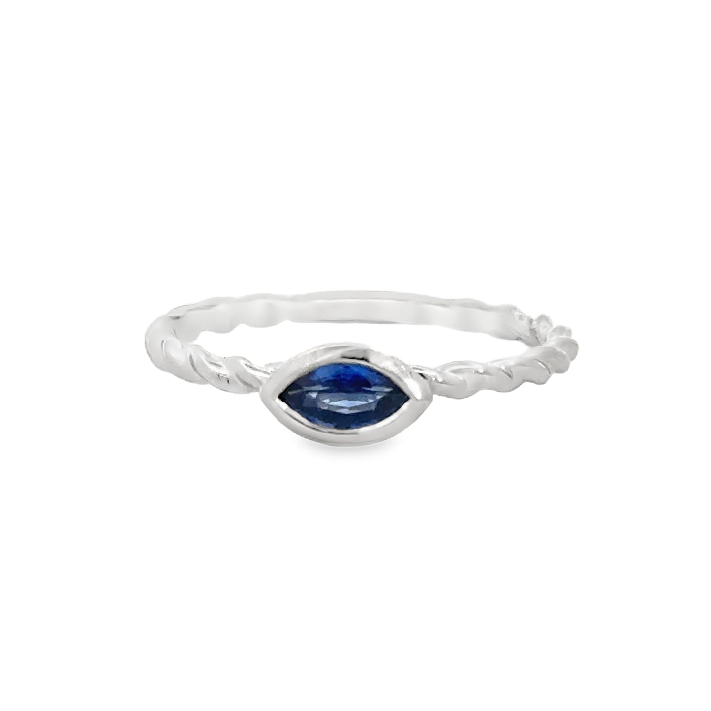 14K White Gold Twisted Bezel Set Sapphire Ring