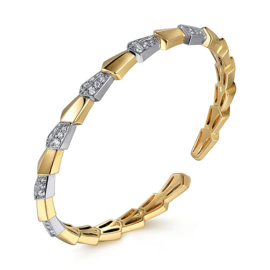 14K White and Yellow Gold Diamond Bangle Bracelet (Size 6.25)