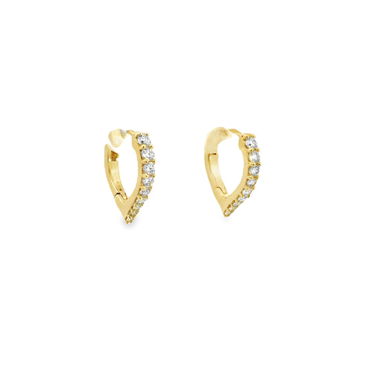 14K Yellow Gold Diamond Elongated Tapered Hoop Earrings