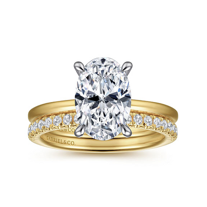 14K White-Yellow Gold Hidden Halo Oval Diamond Engagement Ring