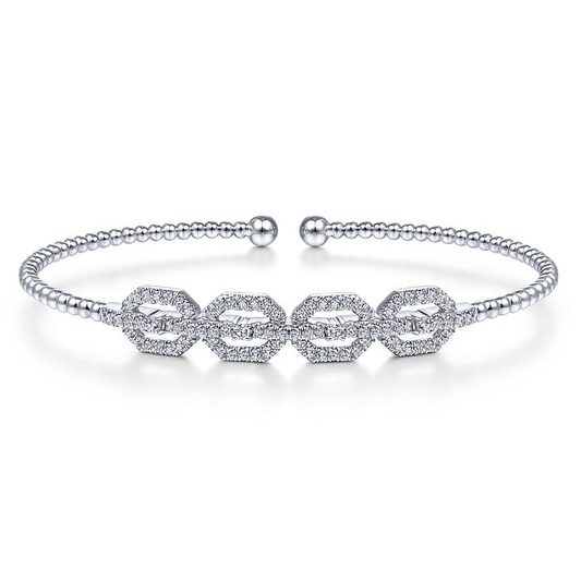Gabriel & Co | 14K White Gold Bujukan Bead Cuff Bracelet with Diamond Pave Links