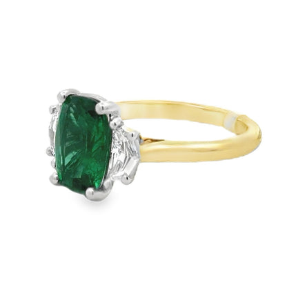 Platinum and 18K Yellow Gold Diamond and Emerald Ring