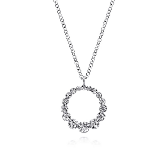 14K White Gold Diamond Circle Pendant Necklace