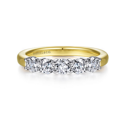 14K White-Yellow Gold 5 Stone Diamond Anniversary Band