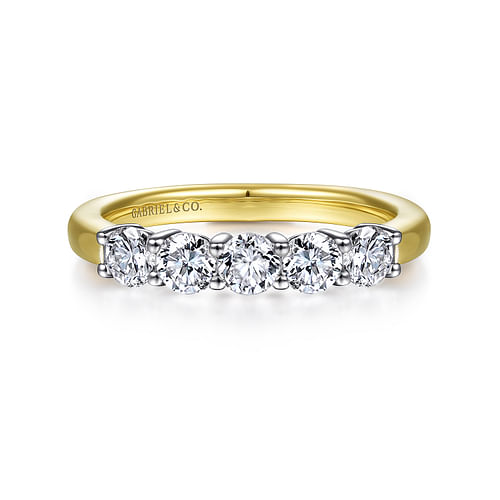 14K White-Yellow Gold 5 Stone Diamond Anniversary Band