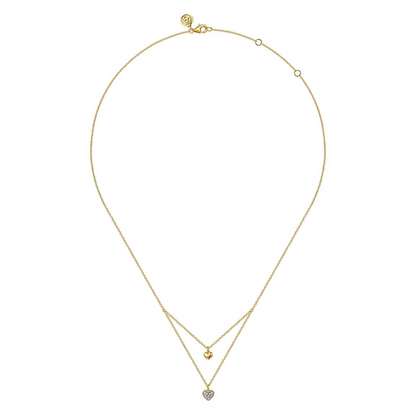 14K Yellow Gold Diamond Double Heart Pendant Necklace