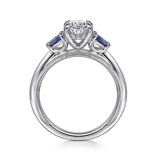 Dani - 14K White Gold Round Diamond and Sapphire Engagement Ring