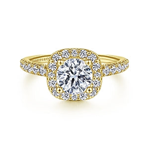 Lyla - 14K Yellow Gold Cushion Halo Round Diamond Engagement Ring