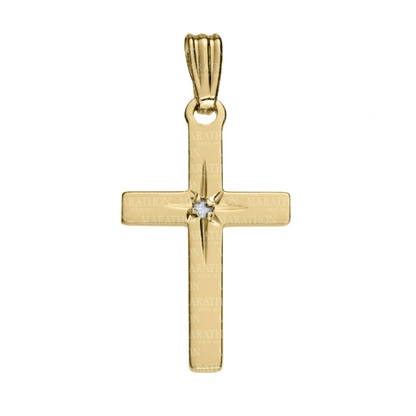 14K Yellow Gold Single Diamond Cross Necklace