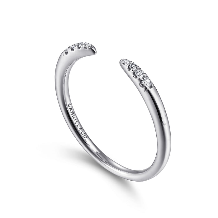 14K White Gold Open Diamond Tipped Stackable Ring