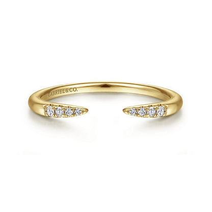 14K Yellow Gold Open Diamond Tipped Stackable Ring