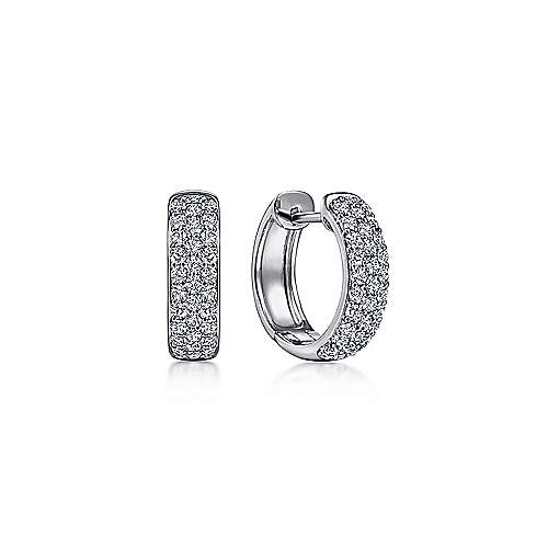 14K White Gold 15mm Diamond Huggie Earrings