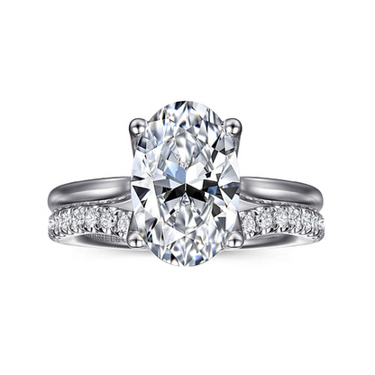 14K White Gold Oval Lotus Diamond Engagement Ring