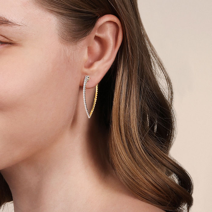 14K White and Yellow Gold Bujukan and Graduating Diamond Classic Hoop Earrings