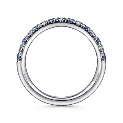 14K White Gold 15 Stone Diamond and Sapphire Anniversary Band